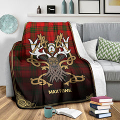 Clan Maxtone Tartan Crest Premium Blanket Celtic Stag Style FL36 Clan Maxtone Tartan Today