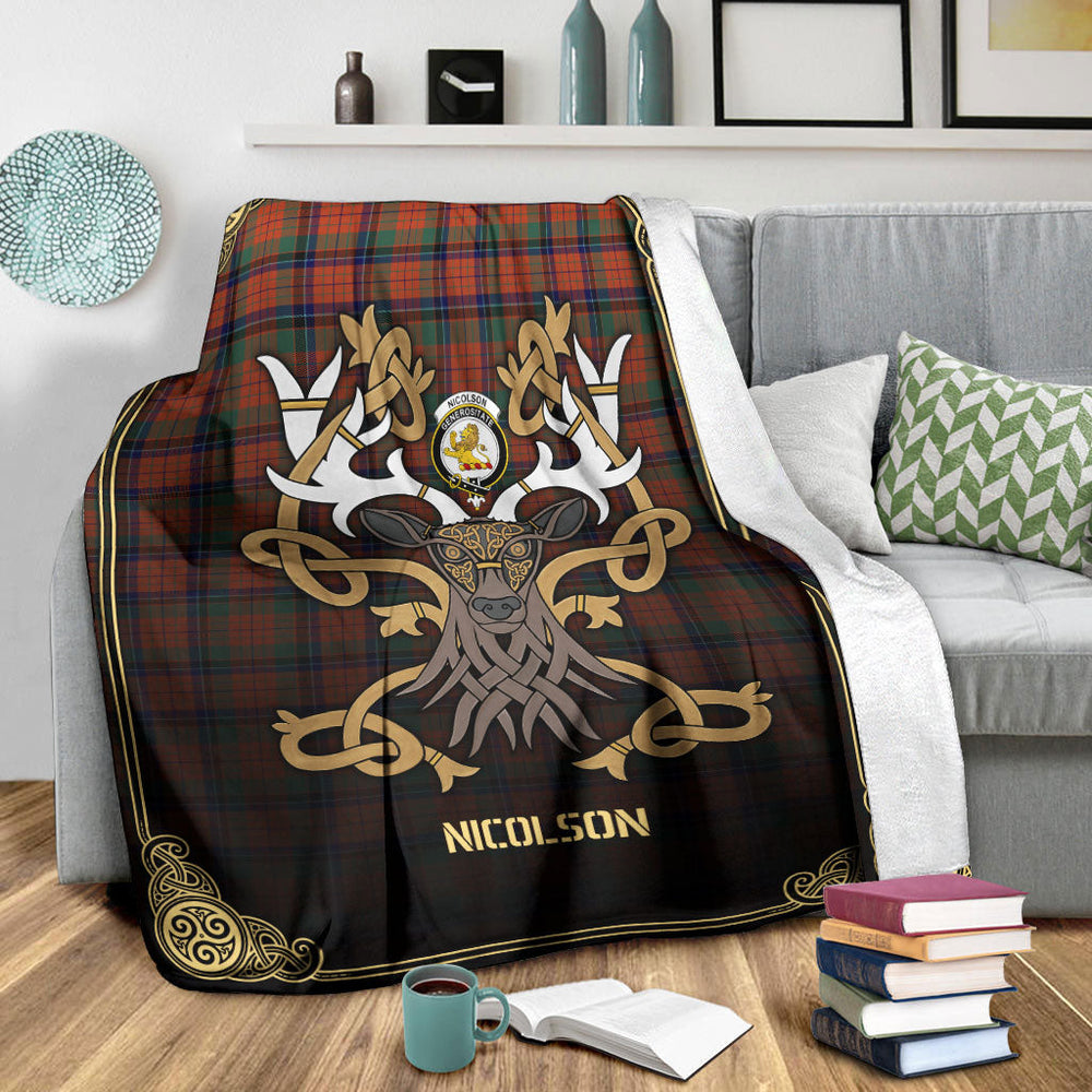 Clan Nicolson Ancient Tartan Crest Premium Blanket Celtic Stag Style JK26 Clan Nicolson Tartan Today
