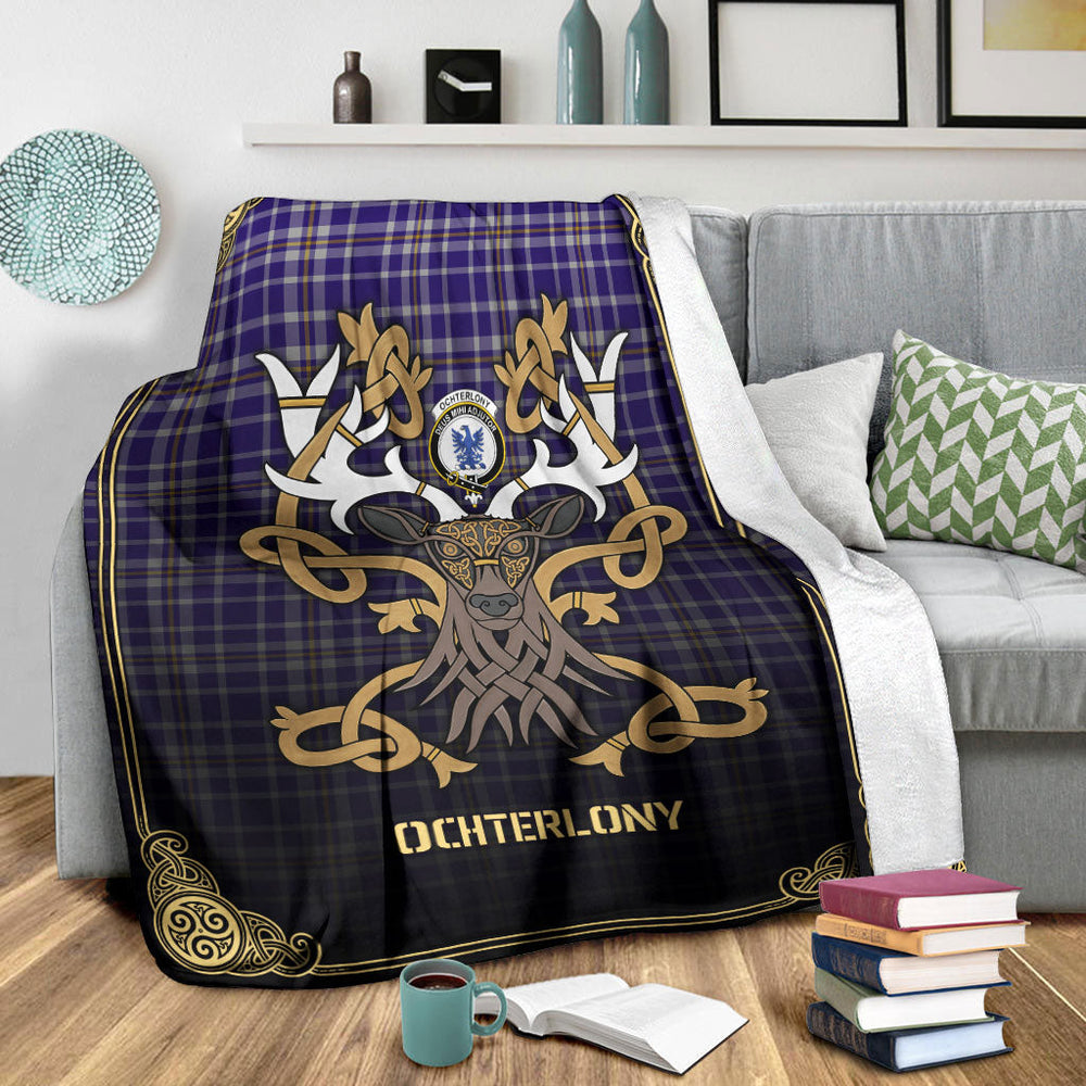 Clan Ochterlony Tartan Crest Premium Blanket Celtic Stag Style EB54 Clan Ochterlony/ Ochterlonie Tartan Today