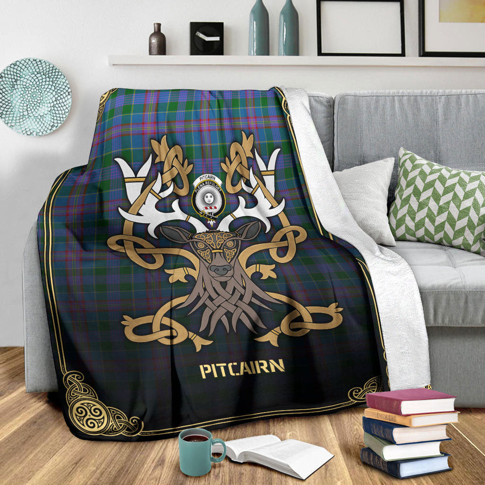 Clan Pitcairn Hunting Tartan Crest Premium Blanket Celtic Stag Style JX23 Clan Pitcairn Tartan Today