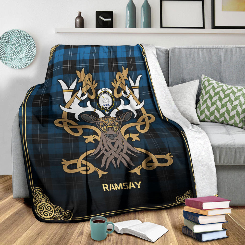 Clan Ramsay Blue Ancient Tartan Crest Premium Blanket Celtic Stag Style GX53 Clan Ramsay Tartan Today