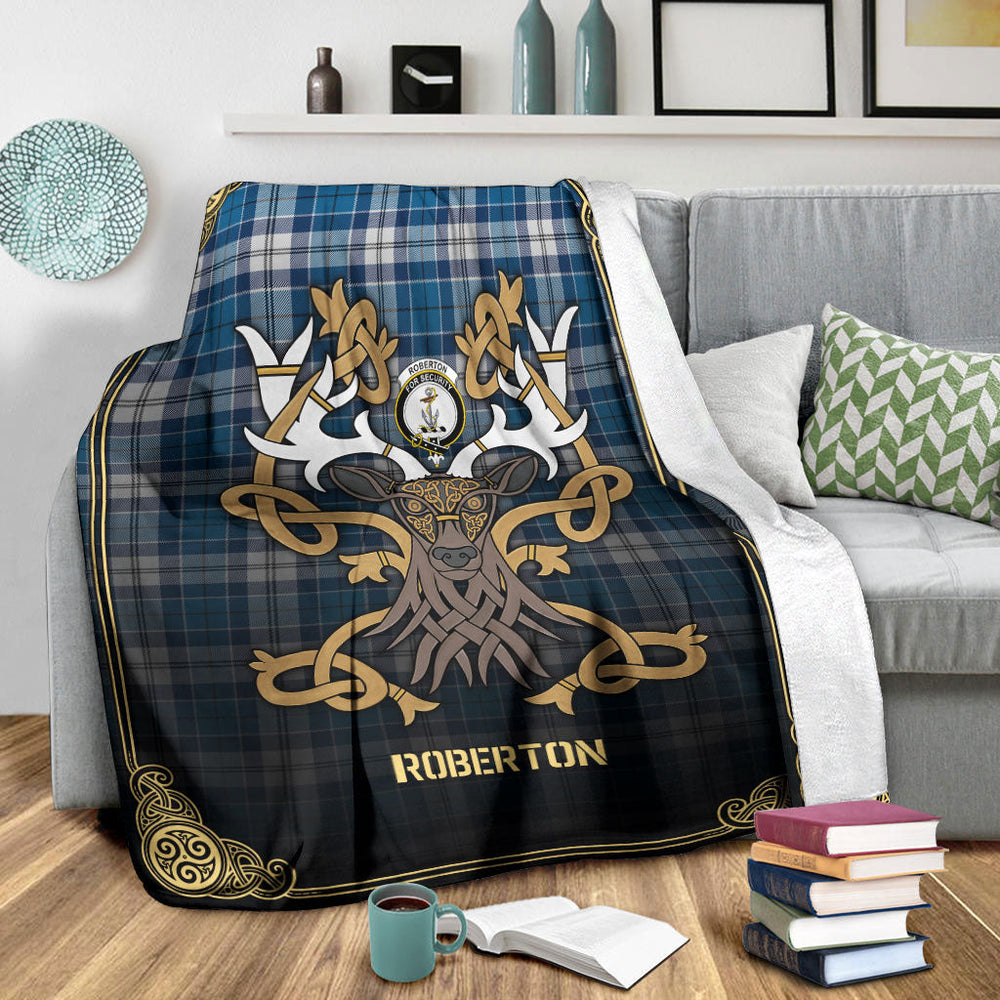 Clan Roberton Tartan Crest Premium Blanket Celtic Stag Style OJ99 Clan Roberton Tartan Today