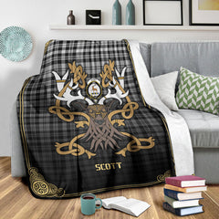 Clan Scott Black & White Modern Tartan Crest Premium Blanket Celtic Stag Style UI34 Clan Scott (Scott Tartan) Tartan Today