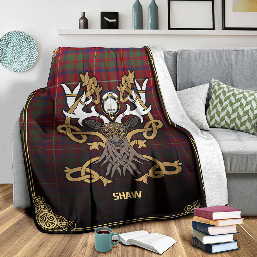 Clan Shaw Red Modern Tartan Crest Premium Blanket Celtic Stag Style UU34 Clan Shaw Tartan Today