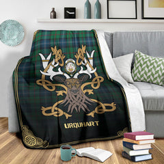 Clan Clan Urquhart Ancient Tartan Crest Premium Blanket Celtic Stag Style ZX20 Clan Urquhart Tartan Today