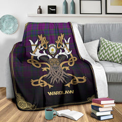 Clan Wardlaw Modern Tartan Crest Premium Blanket Celtic Stag Style KC64 Clan Wardlaw Tartan Today