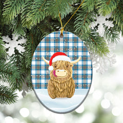 Clan Stewart Muted Blue Tartan Christmas Ceramic Ornament Highland Cows Style US37 Stewart Muted Blue Tartan Tartan Ornament