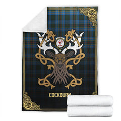 Clan Cockburn Modern Tartan Crest Premium Blanket Celtic Stag Style RF80 Clan Cockburn Tartan Today