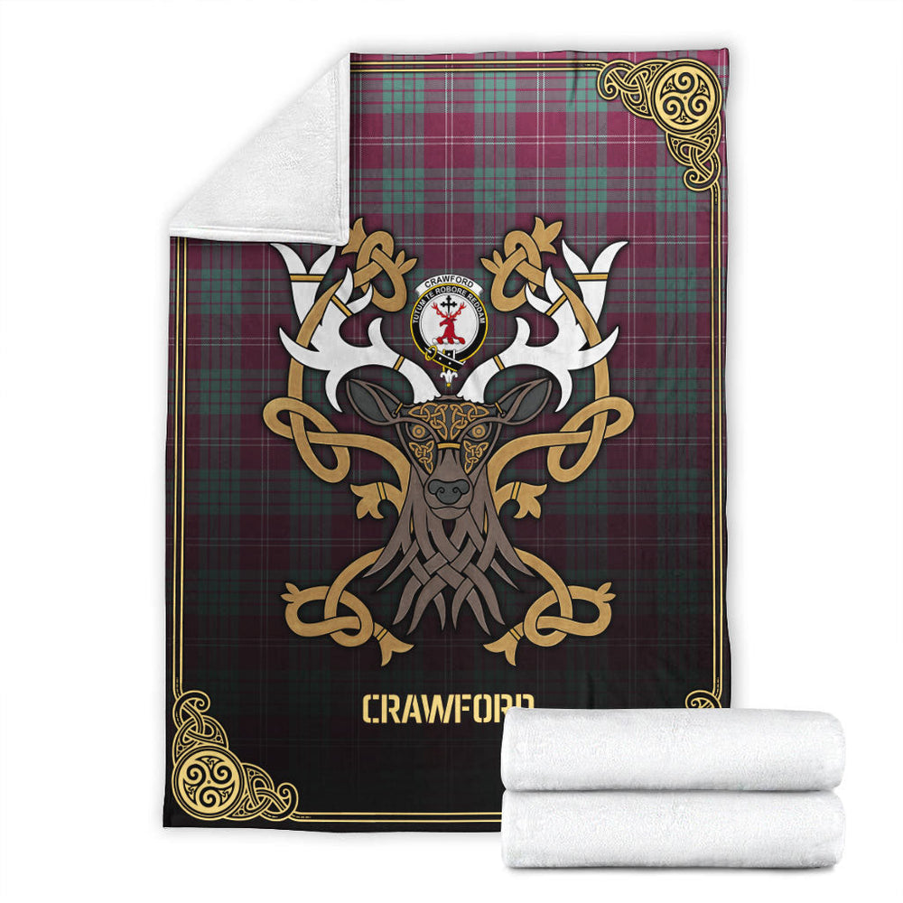 Clan Clan Crawford Ancient Tartan Crest Premium Blanket Celtic Stag Style AW55 Clan Crawford Tartan Today