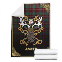 Clan Crawford Modern Tartan Crest Premium Blanket Celtic Stag Style JM54 Clan Crawford Tartan Today