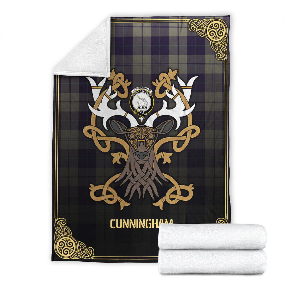 Clan Cunningham Dress Blue Dancers Tartan Crest Premium Blanket Celtic Stag Style DW25 Clan Cunningham Tartan Today