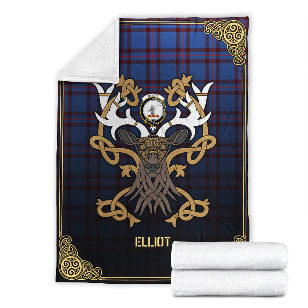 Clan Elliot Modern Tartan Crest Premium Blanket Celtic Stag Style HE40 Clan Elliot Tartan Today