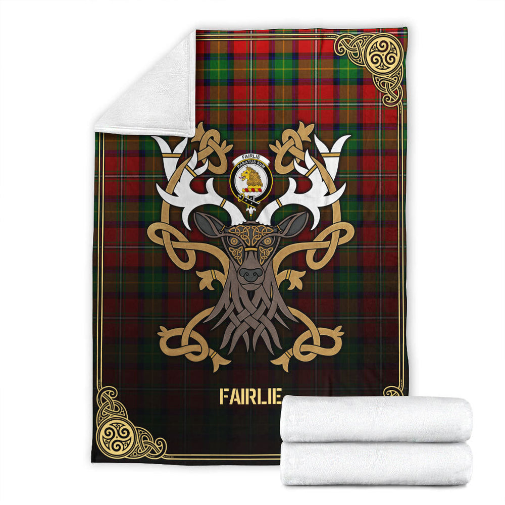 Clan Fairlie Tartan Crest Premium Blanket Celtic Stag Style CU58 Clan Fairlie Tartan Today