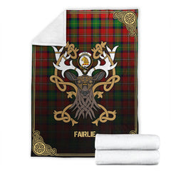 Clan Fairlie Tartan Crest Premium Blanket Celtic Stag Style CU58 Clan Fairlie Tartan Today