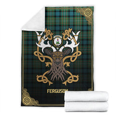 Clan Ferguson Ancient Tartan Crest Premium Blanket Celtic Stag Style JY30 Clan Hall Tartan Today