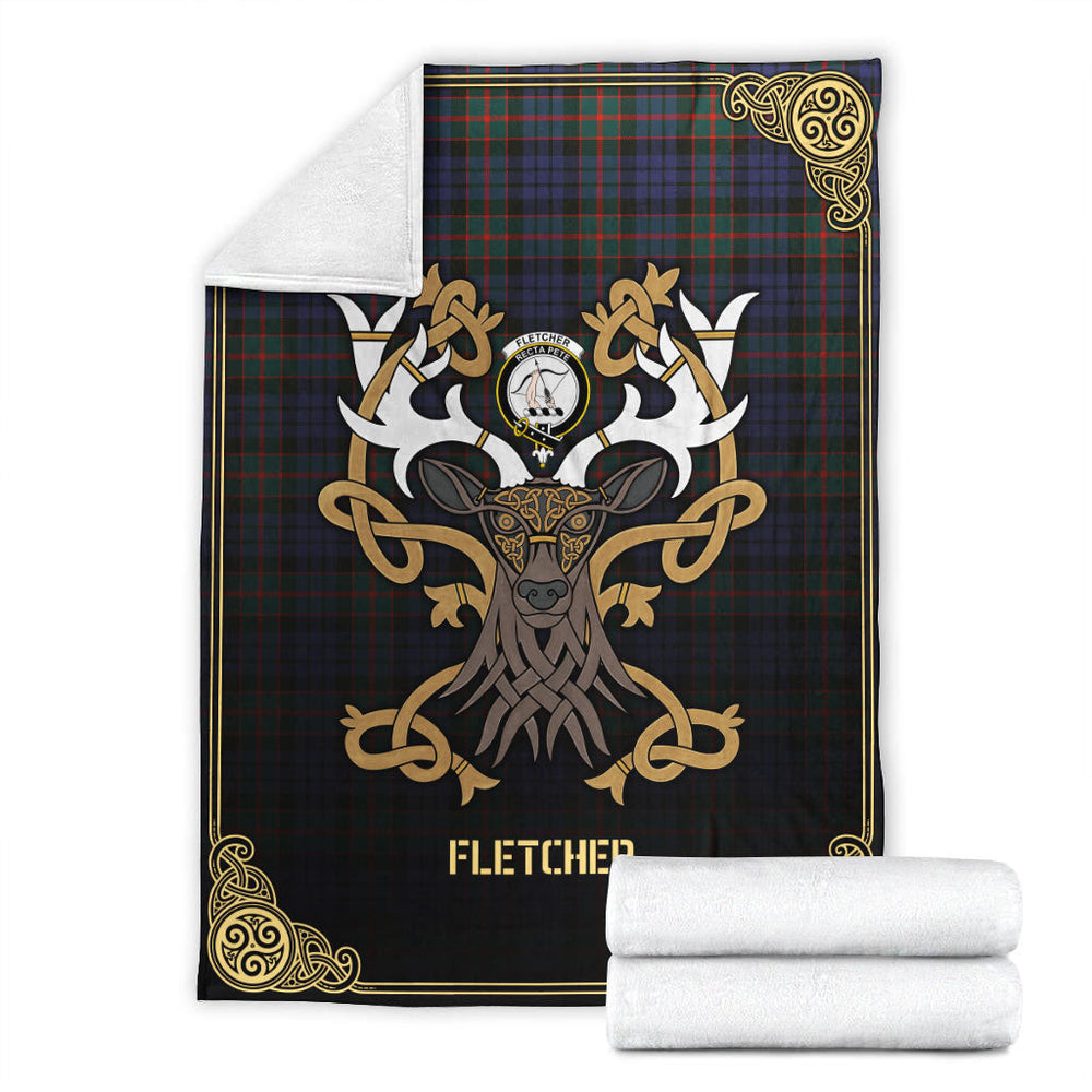 Clan Fletcher of Dunans Tartan Crest Premium Blanket Celtic Stag Style HL33 Clan Fletcher Tartan Today