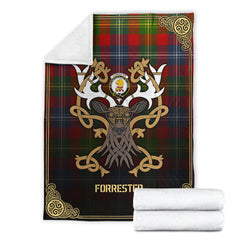 Clan Forrester Tartan Crest Premium Blanket Celtic Stag Style LM79 Clan Forrester Tartan Today