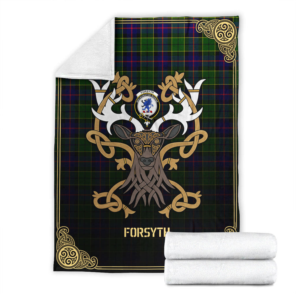Clan Forsyth Modern Tartan Crest Premium Blanket Celtic Stag Style CI69 Clan Forsyth Tartan Today