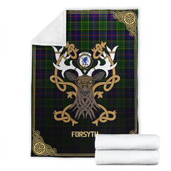 Clan Forsyth Modern Tartan Crest Premium Blanket Celtic Stag Style CI69 Clan Forsyth Tartan Today