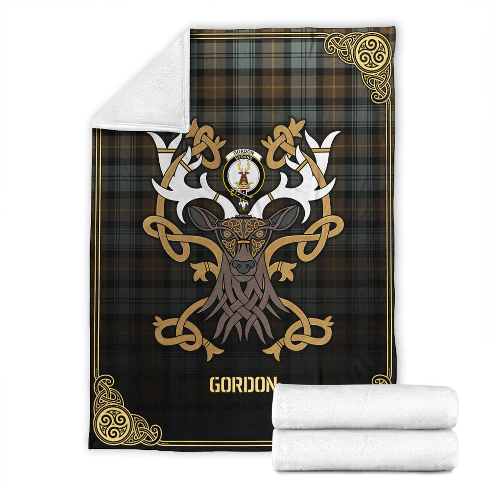 Clan Gordon Weathered Tartan Crest Premium Blanket Celtic Stag Style TX41 Clan Gordon Tartan Today
