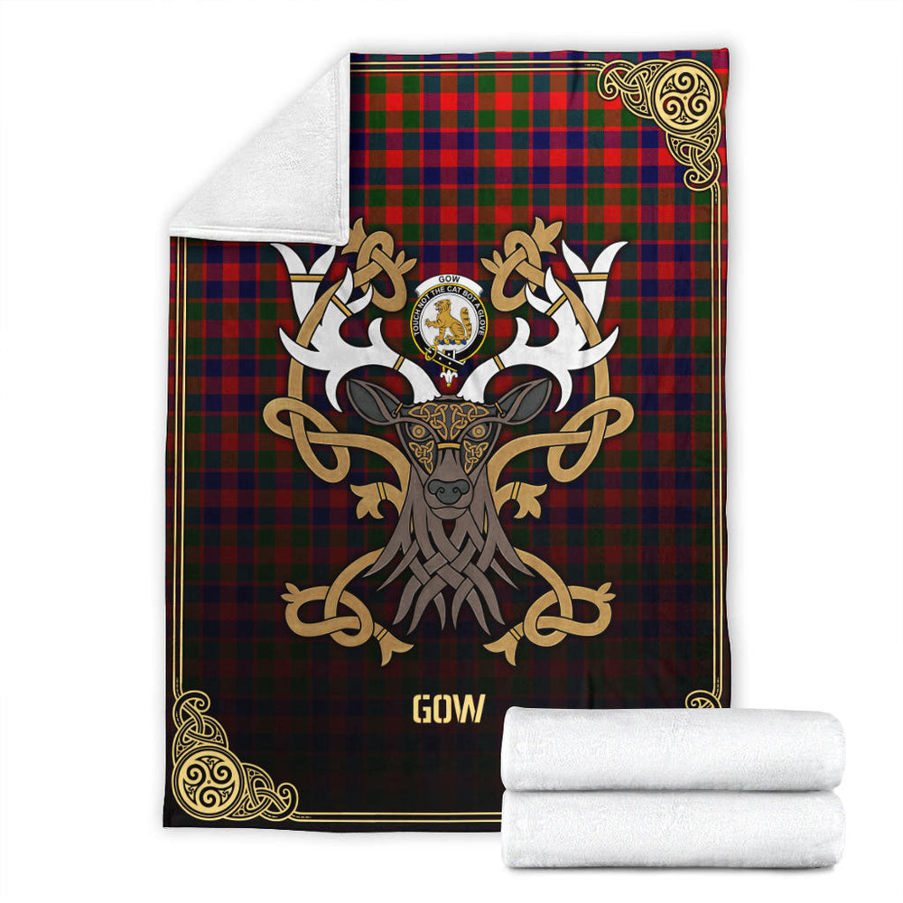 Clan Gow (or McGouan) Tartan Crest Premium Blanket Celtic Stag Style VA47 Clan Gow Tartan Today