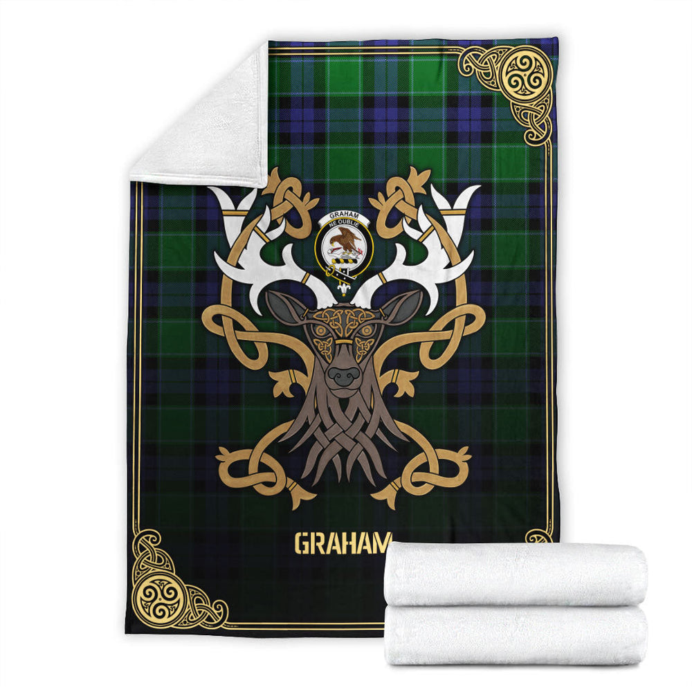 Clan Graham of Menteith Modern Tartan Crest Premium Blanket Celtic Stag Style ZR20 Clan Graham Tartan Today