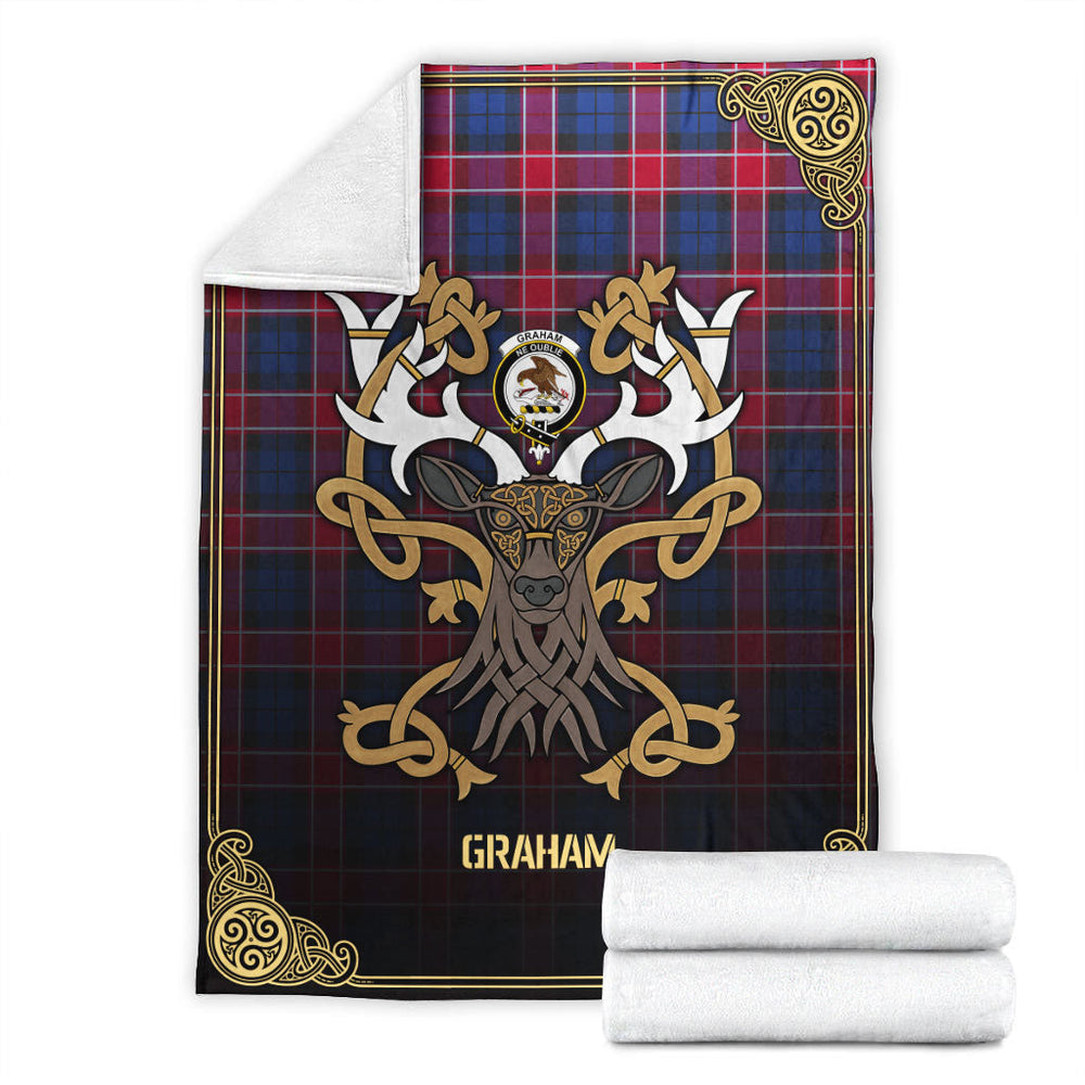 Clan Graham of Menteith Red Tartan Crest Premium Blanket Celtic Stag Style VV20 Clan Graham Tartan Today