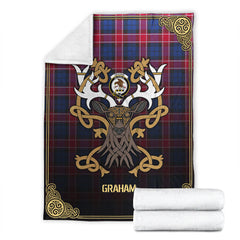Clan Graham of Menteith Red Tartan Crest Premium Blanket Celtic Stag Style VV20 Clan Graham Tartan Today