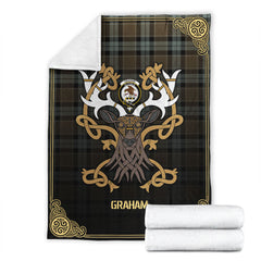Clan Graham of Menteith Weathered Tartan Crest Premium Blanket Celtic Stag Style KE53 Clan Graham Tartan Today