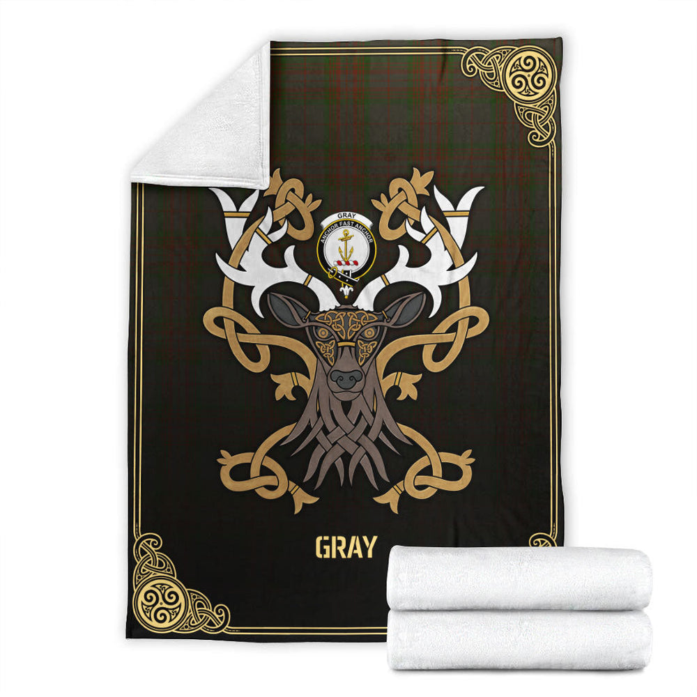 Clan Gray Tartan Crest Premium Blanket Celtic Stag Style YB42 Clan Gray Tartan Today