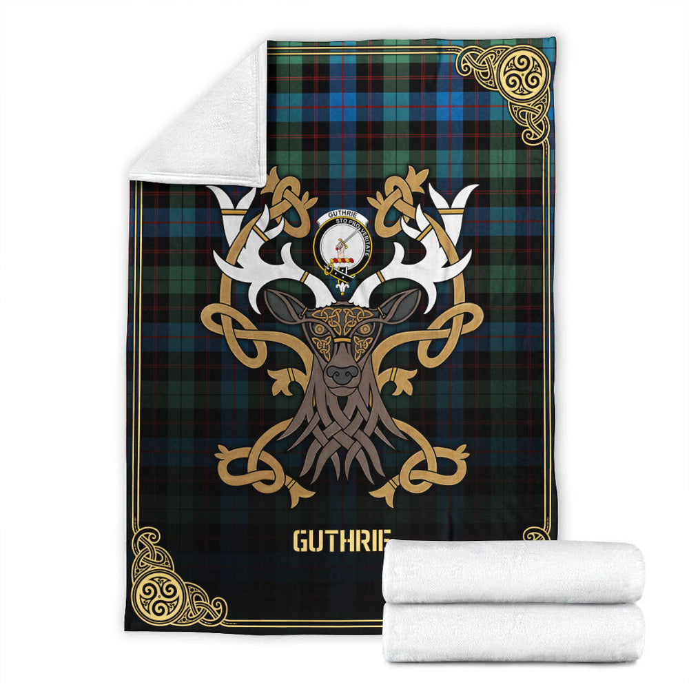 Clan Guthrie Ancient Tartan Crest Premium Blanket Celtic Stag Style CR40 Clan Guthrie Tartan Today