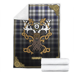 Clan Hannay Modern Tartan Crest Premium Blanket Celtic Stag Style OW68 Clan Hannay Tartan Today