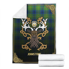Clan Johnstone Ancient Tartan Crest Premium Blanket Celtic Stag Style IQ61 Clan Johnstone Tartan Today