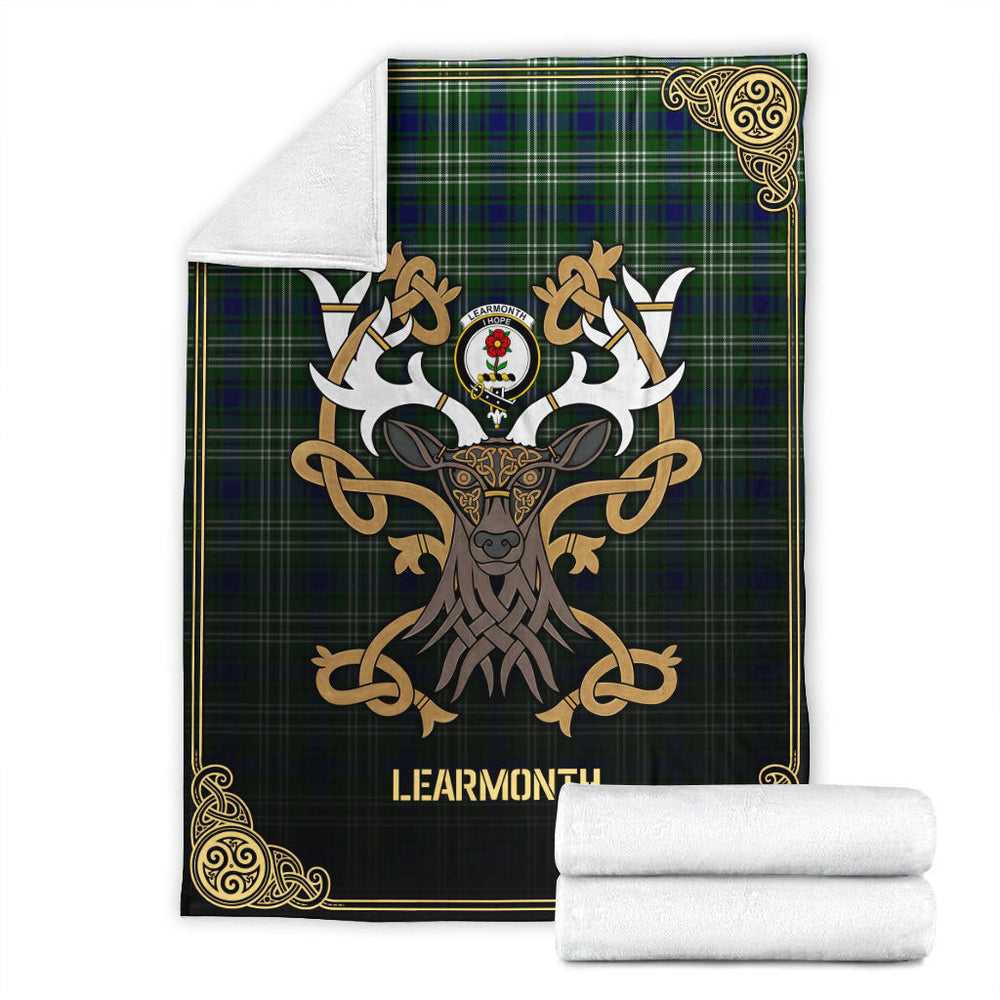 Clan Learmonth Tartan Crest Premium Blanket Celtic Stag Style GK39 Clan Learmonth Tartan Today