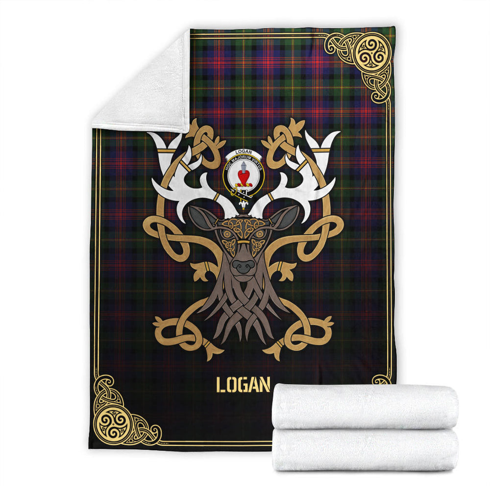 Clan Logan Modern Tartan Crest Premium Blanket Celtic Stag Style MT98 Clan Logan Tartan Today