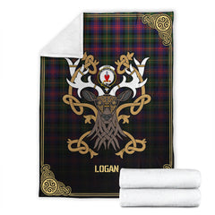 Clan Logan Modern Tartan Crest Premium Blanket Celtic Stag Style MT98 Clan Logan Tartan Today