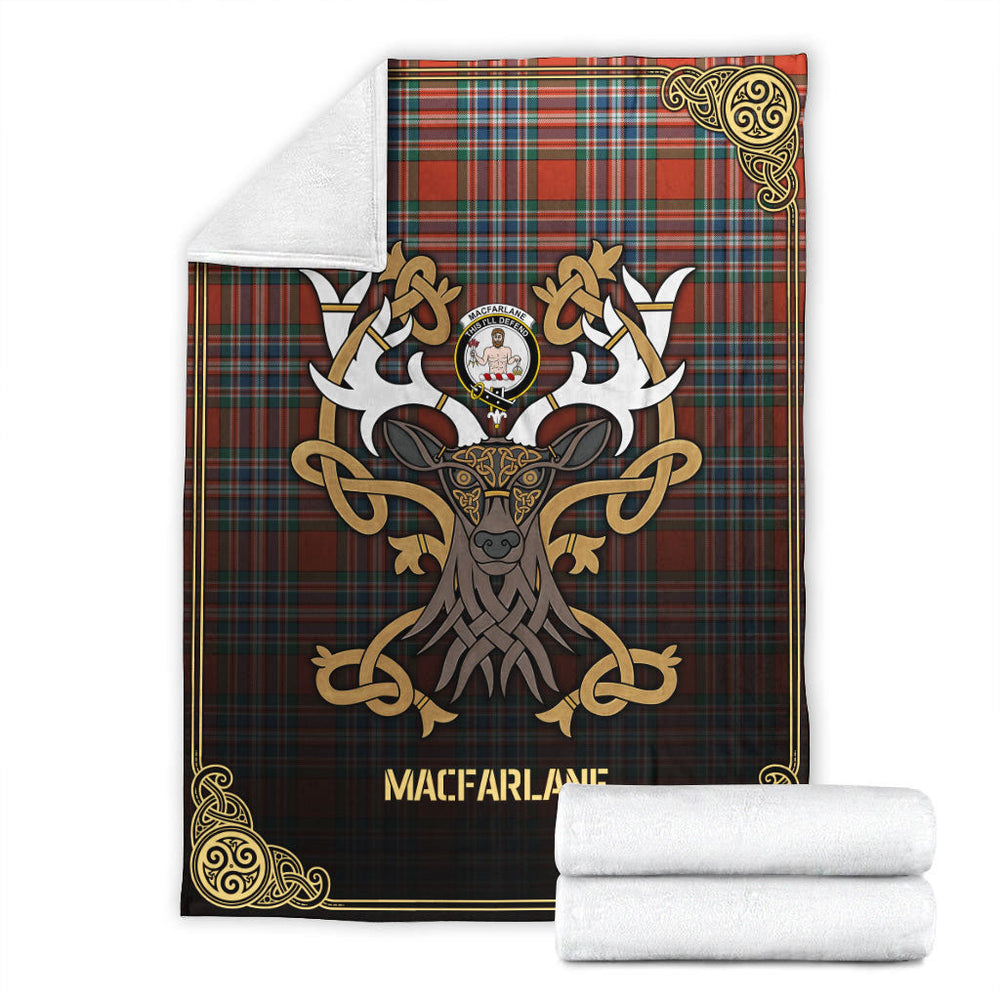 Clan MacFarlane Ancient Tartan Crest Premium Blanket Celtic Stag Style XI21 Clan MacFarlane Tartan Today