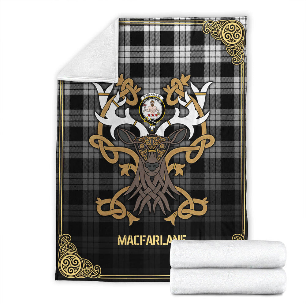 Clan MacFarlane Black _ White Tartan Crest Premium Blanket Celtic Stag Style HN27 Clan MacFarlane Tartan Today