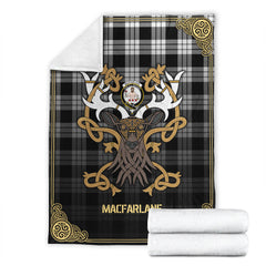 Clan MacFarlane Black _ White Tartan Crest Premium Blanket Celtic Stag Style HN27 Clan MacFarlane Tartan Today