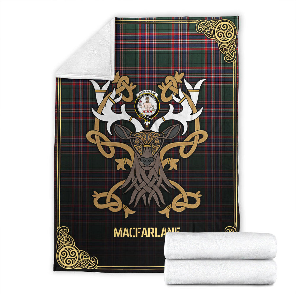 Clan MacFarlane Hunting Modern Tartan Crest Premium Blanket Celtic Stag Style YT82 Clan MacFarlane Tartan Today