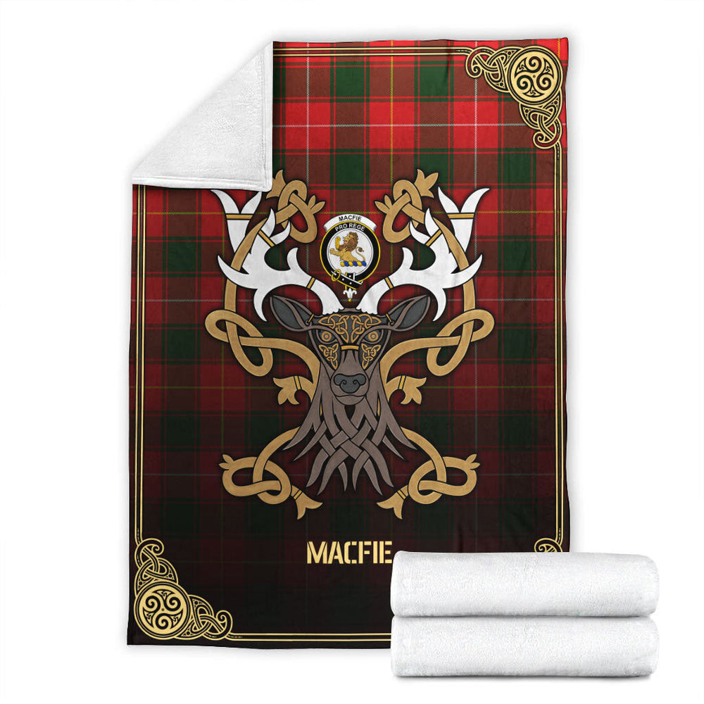 Clan MacFie Tartan Crest Premium Blanket Celtic Stag Style EU48 Clan MacPhee_MacFie Tartan Today