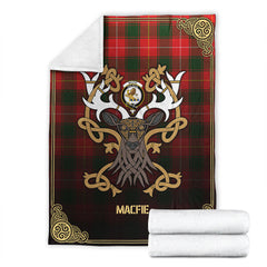 Clan MacFie Tartan Crest Premium Blanket Celtic Stag Style EU48 Clan MacPhee_MacFie Tartan Today