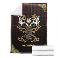 Clan MacKintosh Hunting Modern Tartan Crest Premium Blanket Celtic Stag Style EK42 Clan MacKintosh / MacIntosh Tartan Today