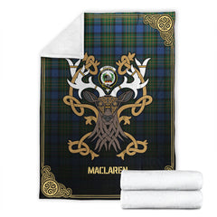 Clan MacLaren Ancient Tartan Crest Premium Blanket Celtic Stag Style UG88 Clan Hall Tartan Today