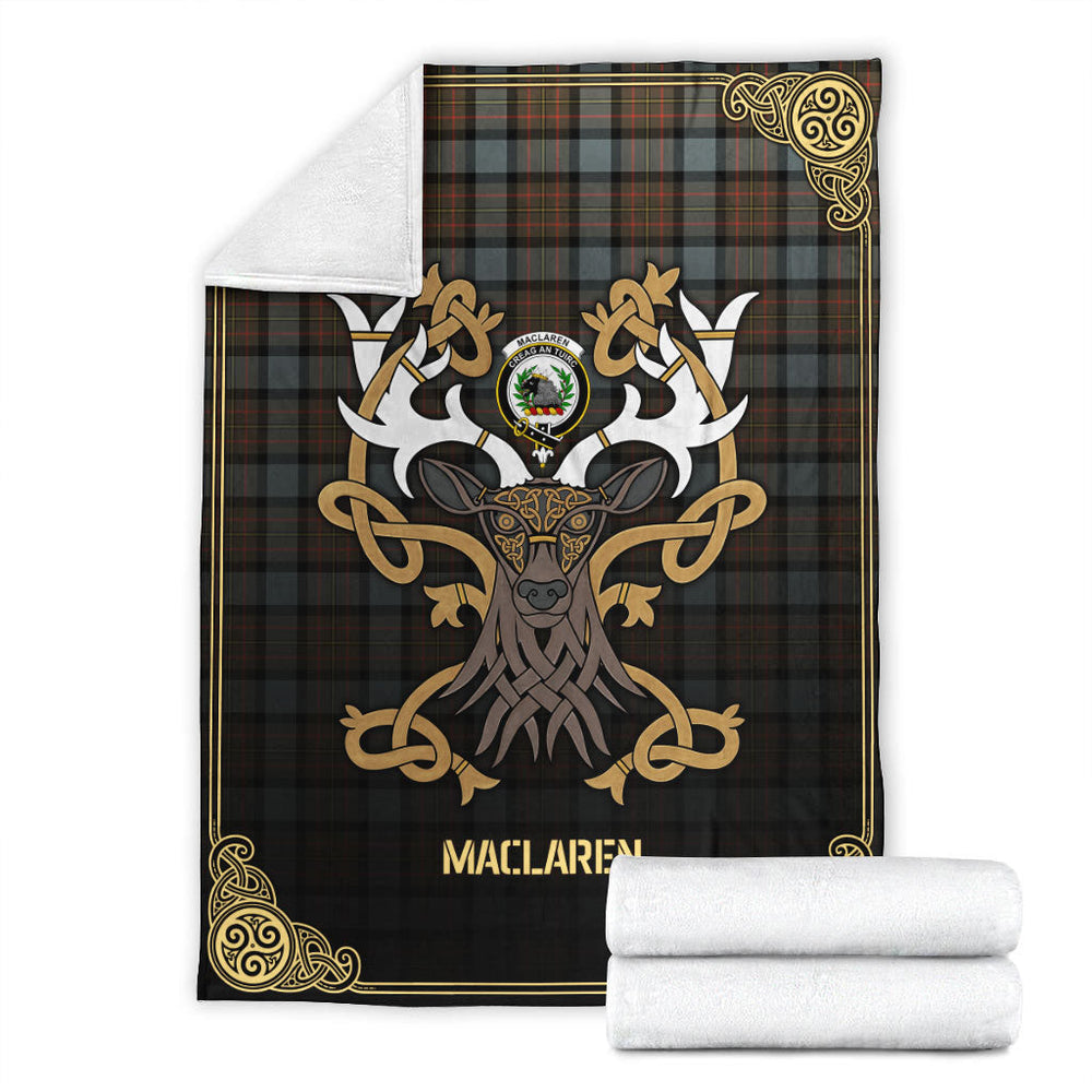 Clan MacLaren Weathered Tartan Crest Premium Blanket Celtic Stag Style PQ50 Clan Hall Tartan Today