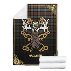Clan MacLaren Weathered Tartan Crest Premium Blanket Celtic Stag Style PQ50 Clan Hall Tartan Today