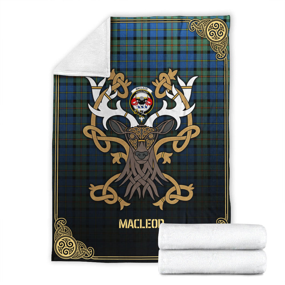 Clan MacLeod of Harris Ancient Tartan Crest Premium Blanket Celtic Stag Style PT17 Clan Hall Tartan Today