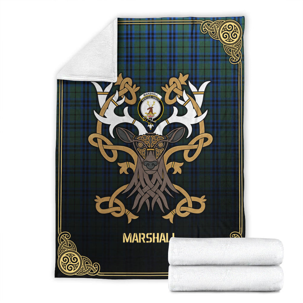 Clan Marshall Tartan Crest Premium Blanket Celtic Stag Style WX62 Clan Mar Tartan Today