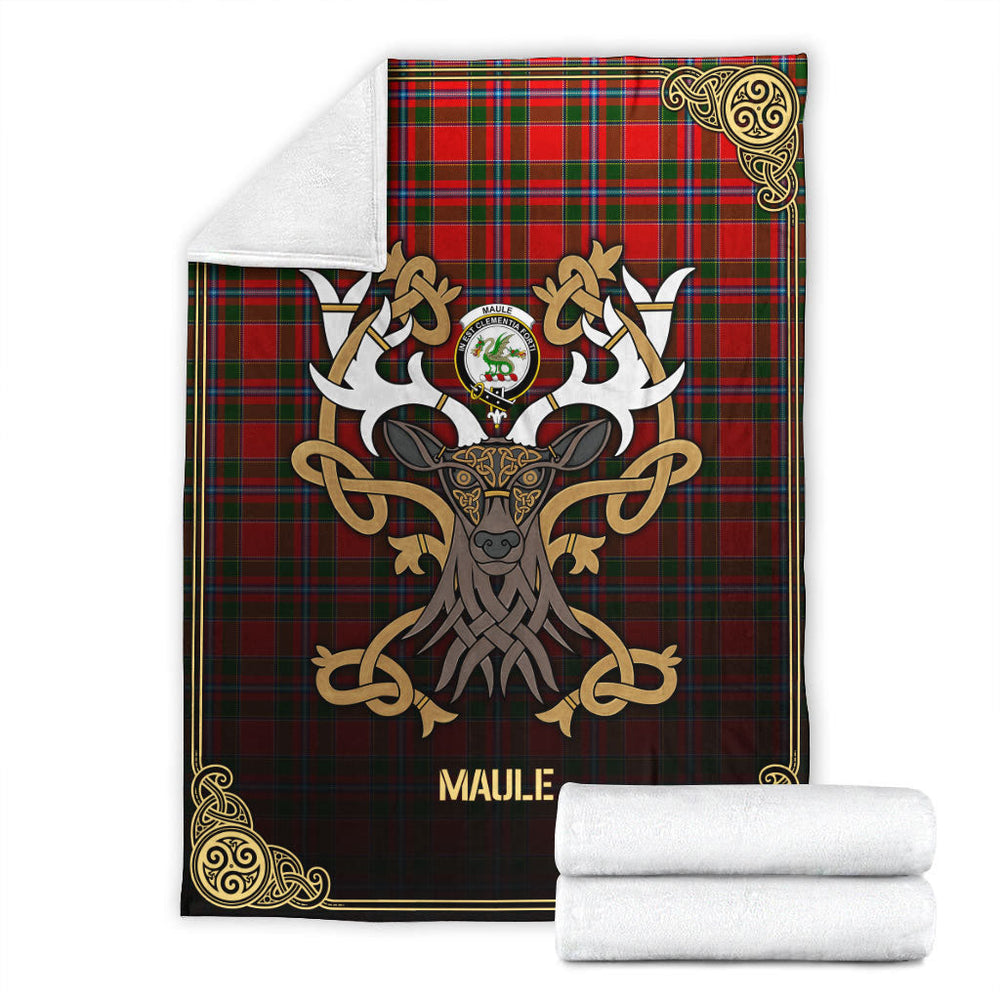 Clan Maule Tartan Crest Premium Blanket Celtic Stag Style BN90 Clan Maule Tartan Today