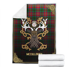 Clan McCullough Tartan Crest Premium Blanket Celtic Stag Style IN97 Clan Hall Tartan Today